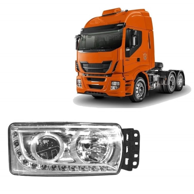 Farol P/ Iveco Stralis Hi-way Após 06 Cromado Led Direito