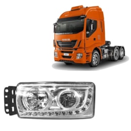 Farol P/ Iveco Stralis Hi-way Após 06 Cromado Led Esquerdo