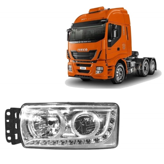 Farol P/ Iveco Stralis Hi-way Após 06 Cromado Led Esquerdo