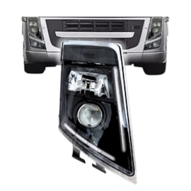 Farol para Volvo FM FH FH13 C/ Pisca Máscara Negra - Direito