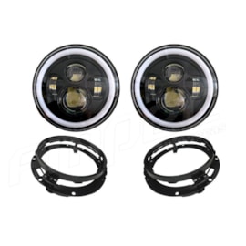 Kit 2 Farol Angel Eye Led + Suporte Jeep Troller Fusca Kombi