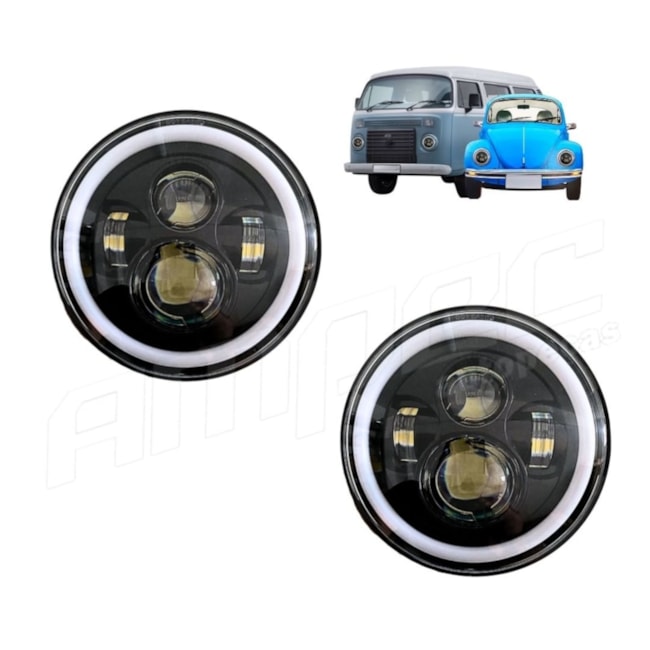 Kit 2 Farol Angel Eyes Defender LED Jeep Troller Fusca Kombi