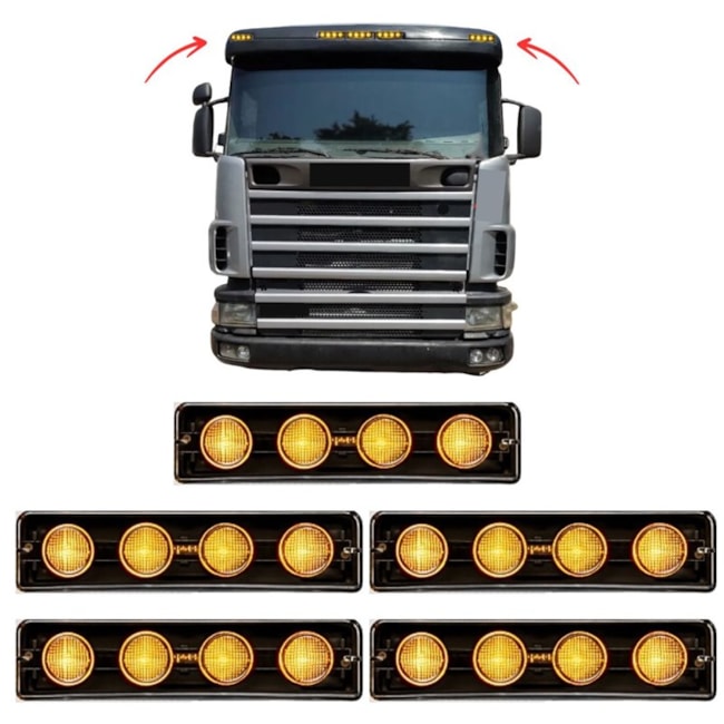 Kit 5 Lanterna Tapa-Sol LED Amarela Compatível Scania S5