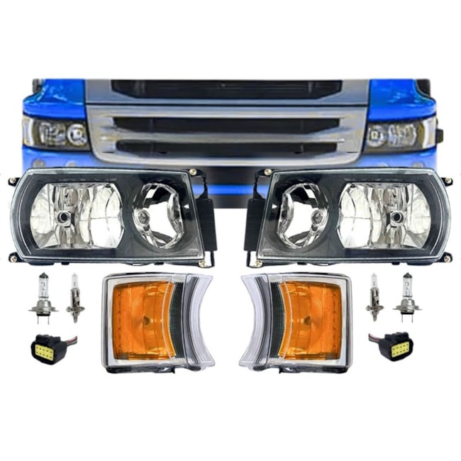 Kit Farol Compatível Scania Serie 5 S4 S5 Mascara Negra LED