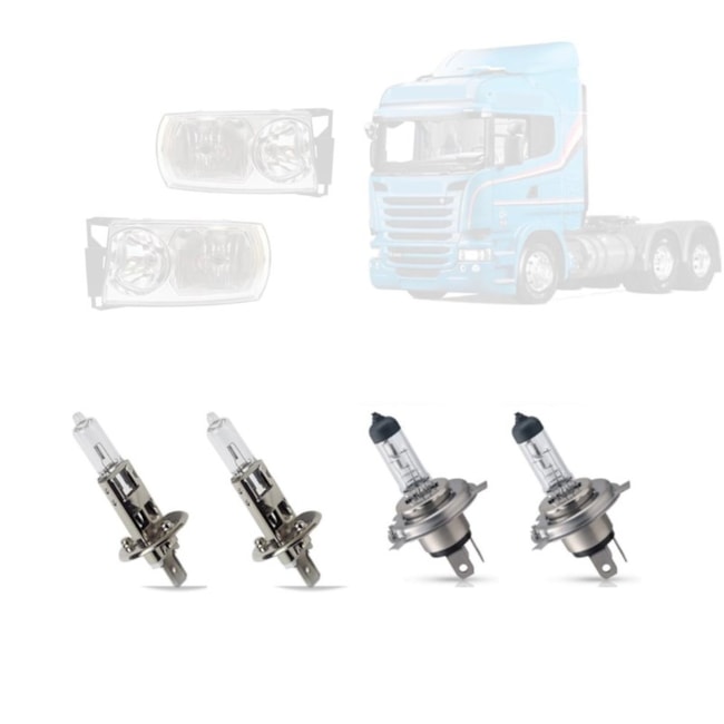 Kit Lâmpada H1 H7 compatível com Farol Scania Serie 5 S5 PGR