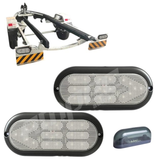 Kit Lanterna Traseira Carretinha Leds Cristal + Luz de Placa