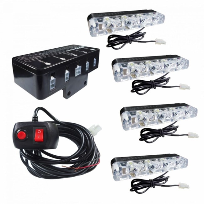 Kit Strobo Branco Ultra Forte Motos Viaturas 4 Barras 4 Leds