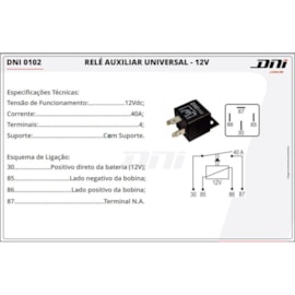 Rele Auxiliar 4 Terminais C/ Suporte 12v 40a Universal